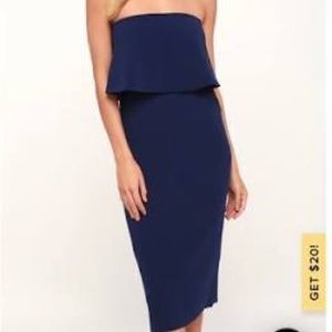 Navy blue strapless midi dress size M.